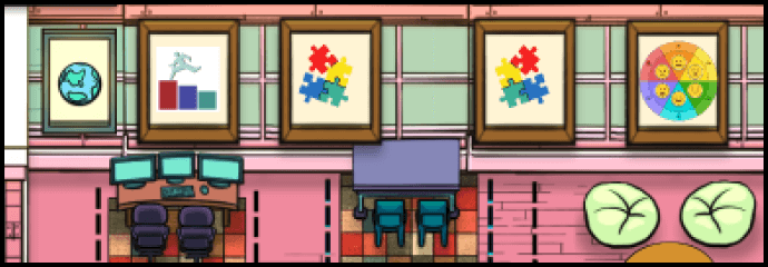 Ilustración de un aula con cuadros