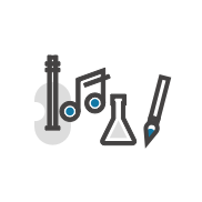 icono de nota musical, violín y pincel icono de nota musical, violín y pincel